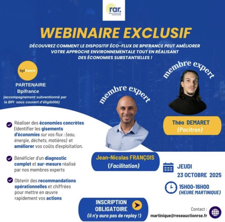 NOUVEAU WEBINAIRE : 🌍 Chefs d’entreprise en Martinique : Et si la transition environnementale était votre meilleur investissement ?